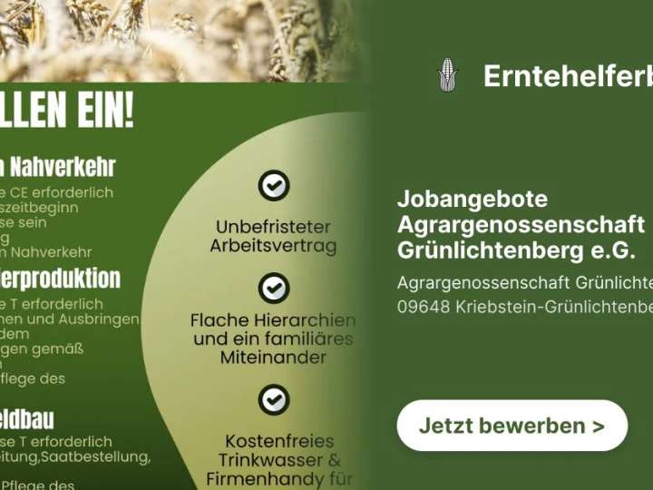 Jobangebote Agrargenossenschaft Grünlichtenberg e.G.