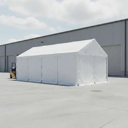 Lagerzelt 4x8 m - 2,3 m Seitenhöhe mit Reißverschlusstor, PVC weiß