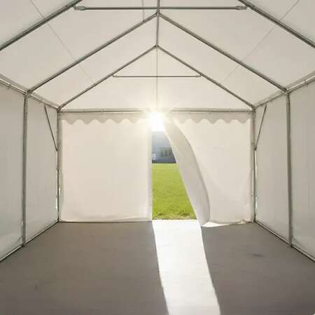 Lagerzelt 4x8 m - 2,3 m Seitenhöhe mit Reißverschlusstor, PVC weiß - Bild 2