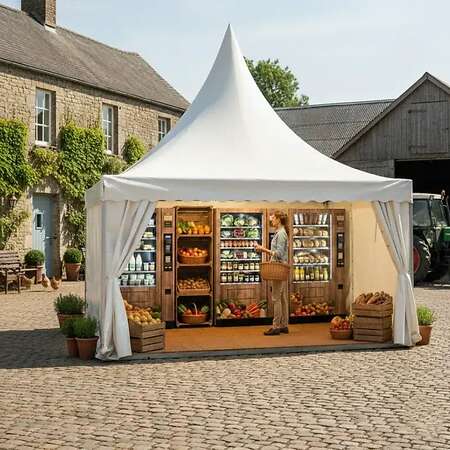 Pagodenzelt 5m x 5m x 2,5m - Profi PVC Material | Perfekt als Mobiler Hofladen