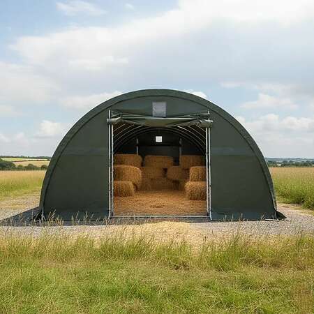 Rundbogenhalle 9,15m x 10m x 4,5m - PVC 650 g/m², dunkelgrün ! Neu !