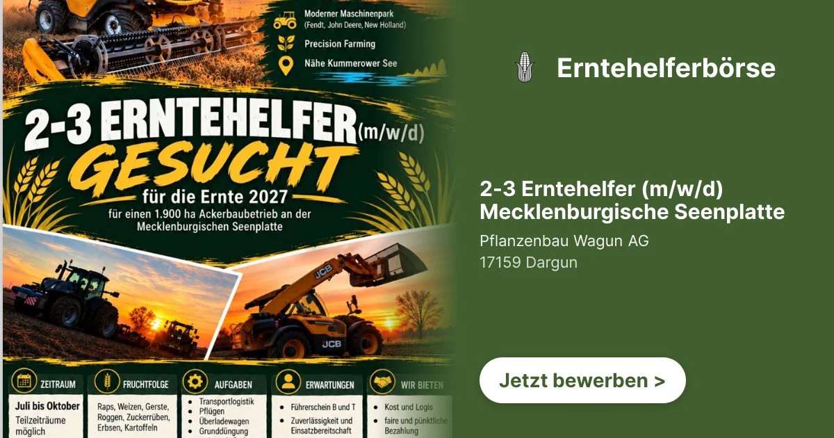 2-3 Erntehelfer (m/w/d) Mecklenburgische Seenplatte
