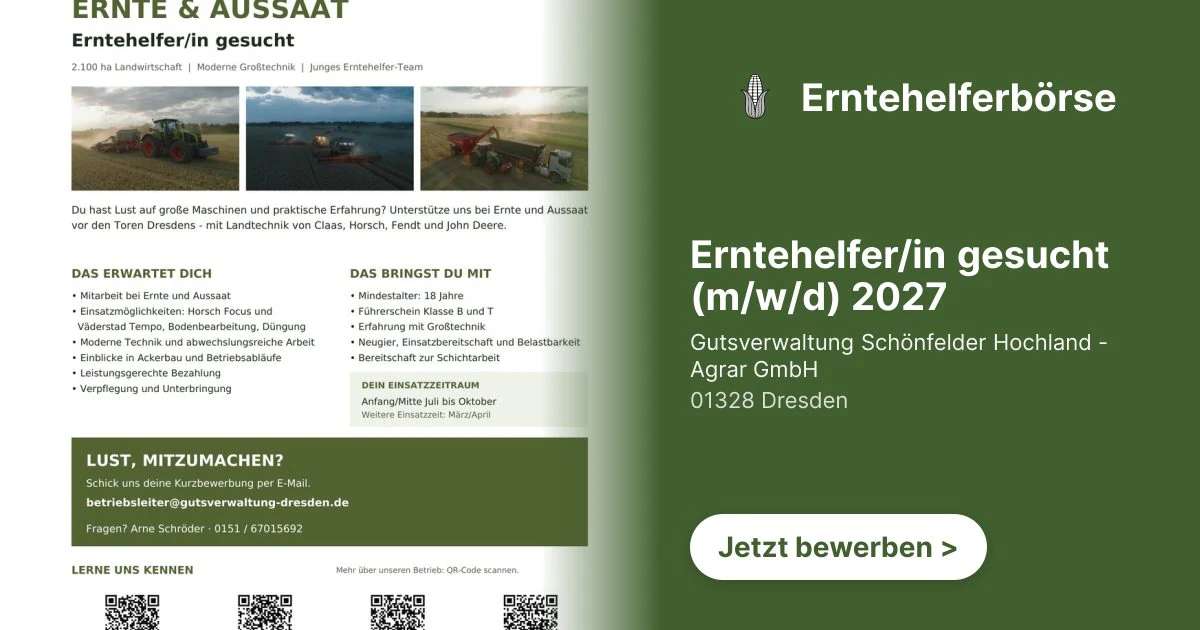 Erntehelfer/in gesucht (m/w/d) 2027