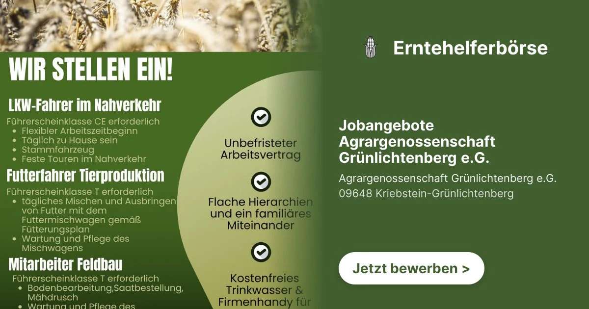 Jobangebote Agrargenossenschaft Grünlichtenberg e.G. - Bild 1